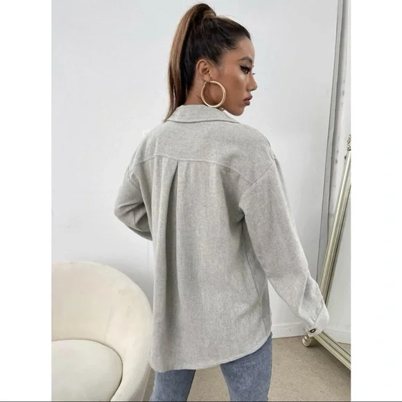 Flap Pocket Drop Shoulder Overcoat Grey Size M - Picture 5 of 6